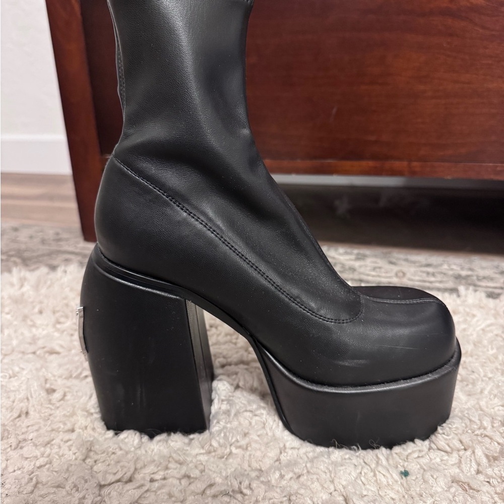 Naked Wolfe Black Heeled Boots with Silver Detail - Picture 3 of 3